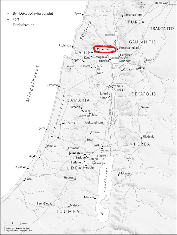 Kart over Israel på Jesu tid. Kapernaum i fokus.