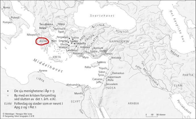 Kart over byene rundt Middelhavet, med Korint i fokus