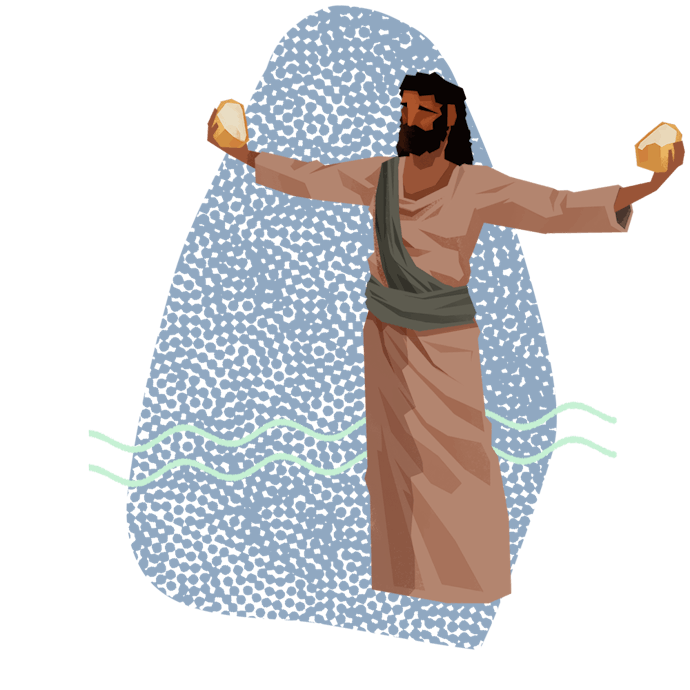 Jesus med et brød i hver hånd